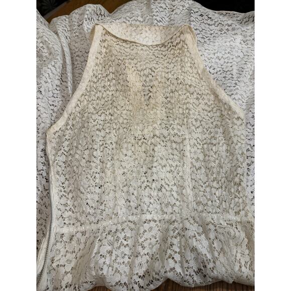 Vintage 1950’s Cream Floral Lace Fit & Flare Sleeveless DRESS - Picture 7 of 9
